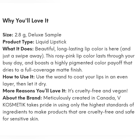 V Kosmetic Liquid Lipstick in Bubbly NWT - Picture 2 of 5